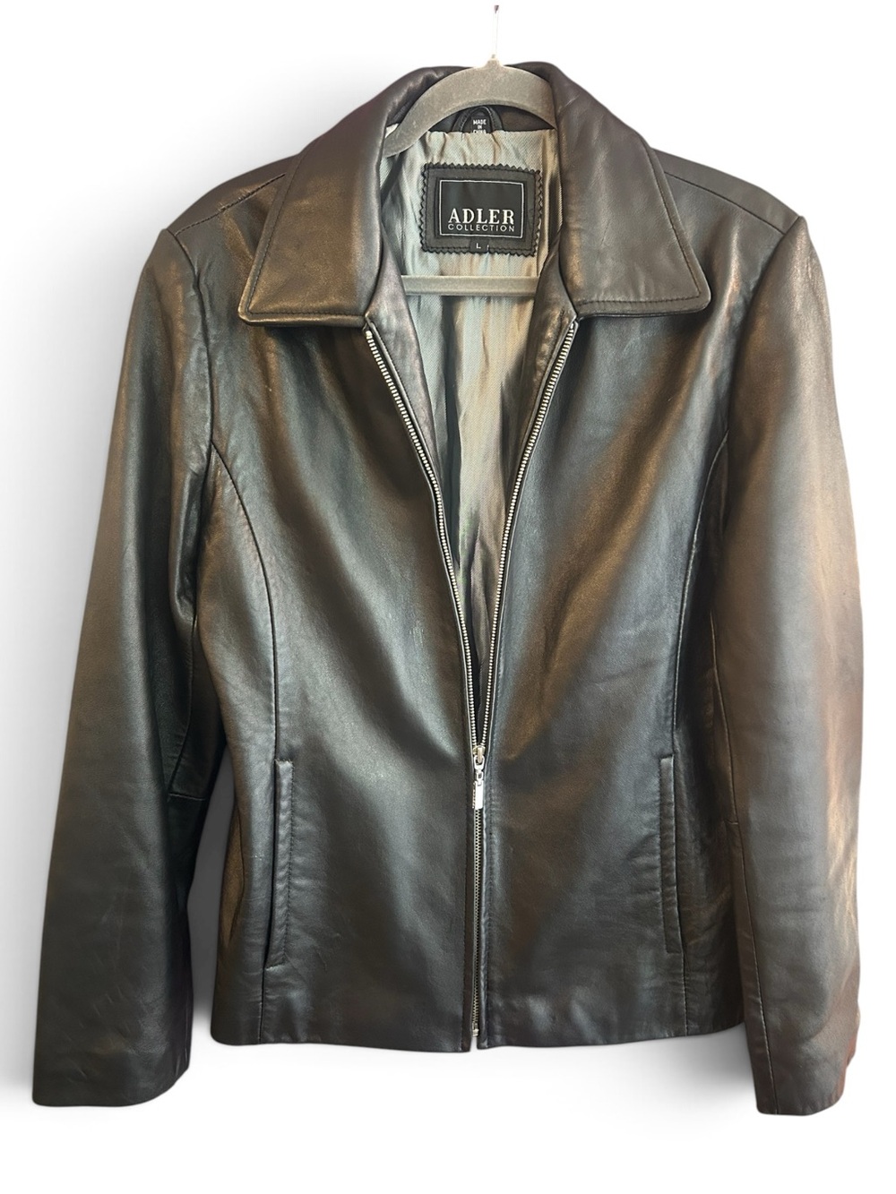 Adler Women’s Lambs Skin Leather From New Zealand Black Zip Front Jacket Size L